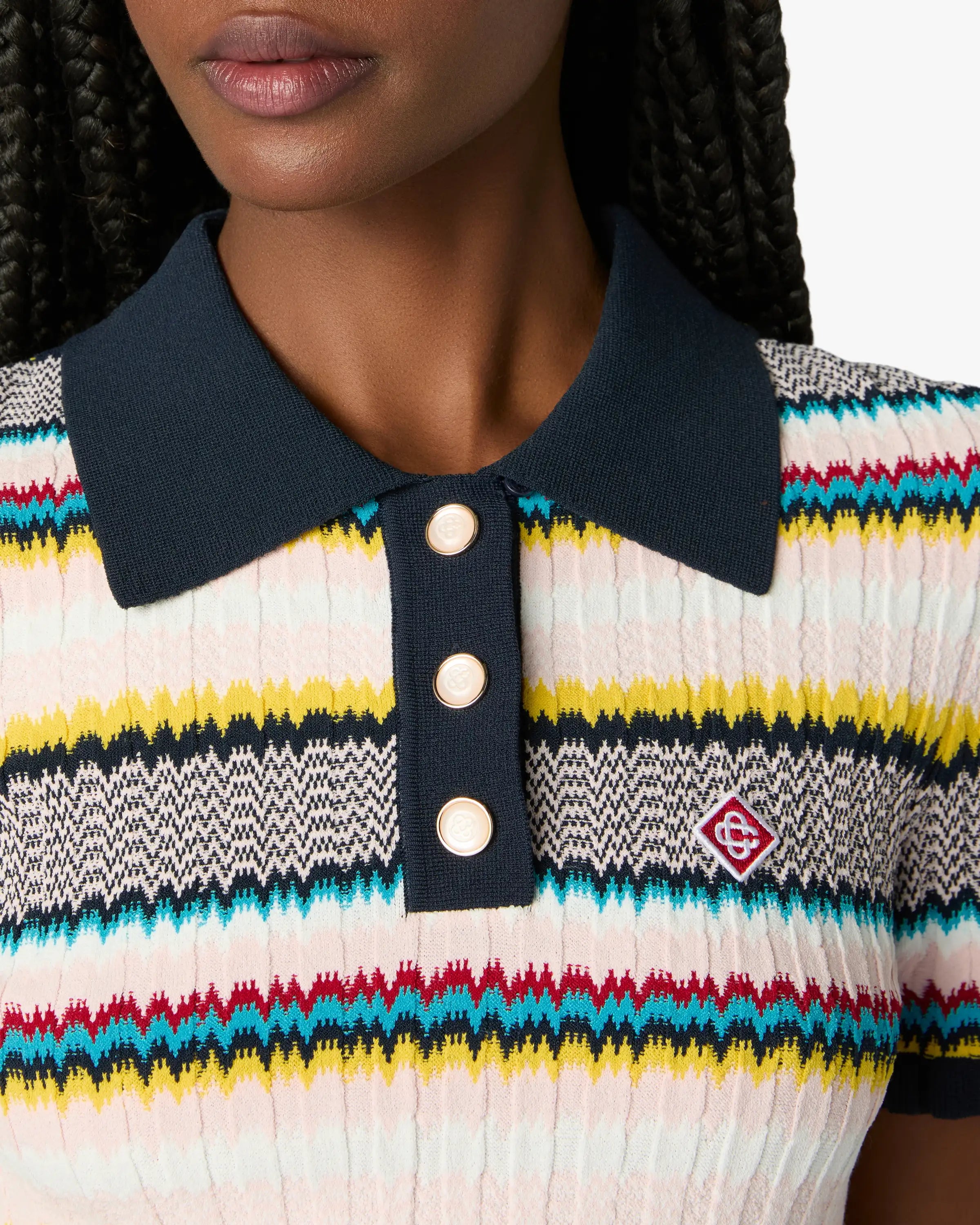Multicolour Knit Chevron Short Sleeve Polo Shirt