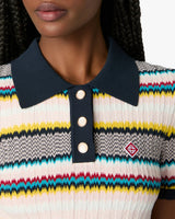 Multicolour Knit Chevron Short Sleeve Polo Shirt