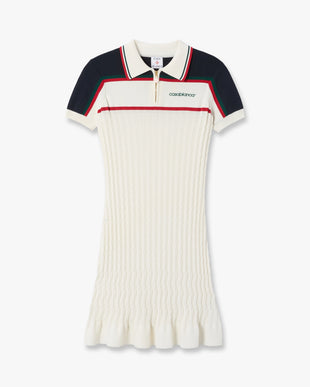 Cream & Navy Knit Tennis Polo Mini Dress