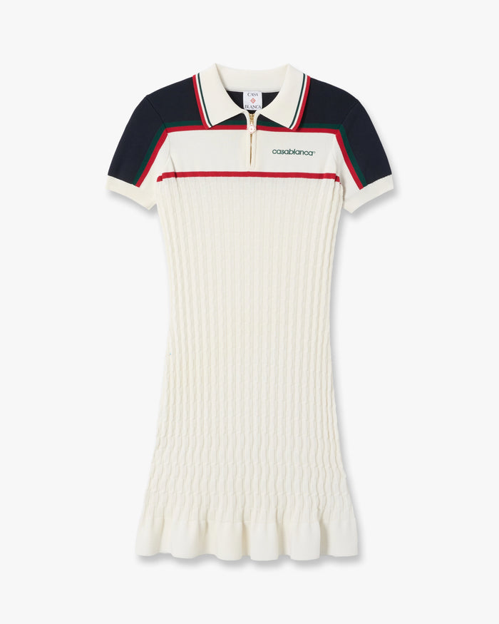 Cream & Navy Knit Tennis Polo Mini Dress