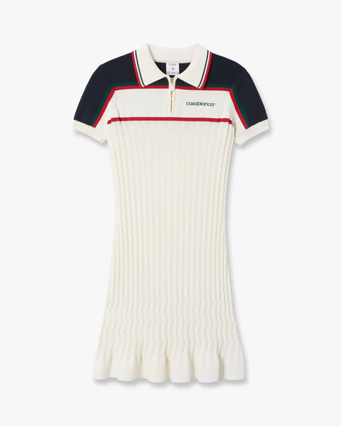 Cream & Navy Knit Tennis Polo Mini Dress | Casablanca Paris