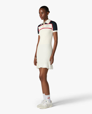 Cream & Navy Knit Tennis Polo Mini Dress