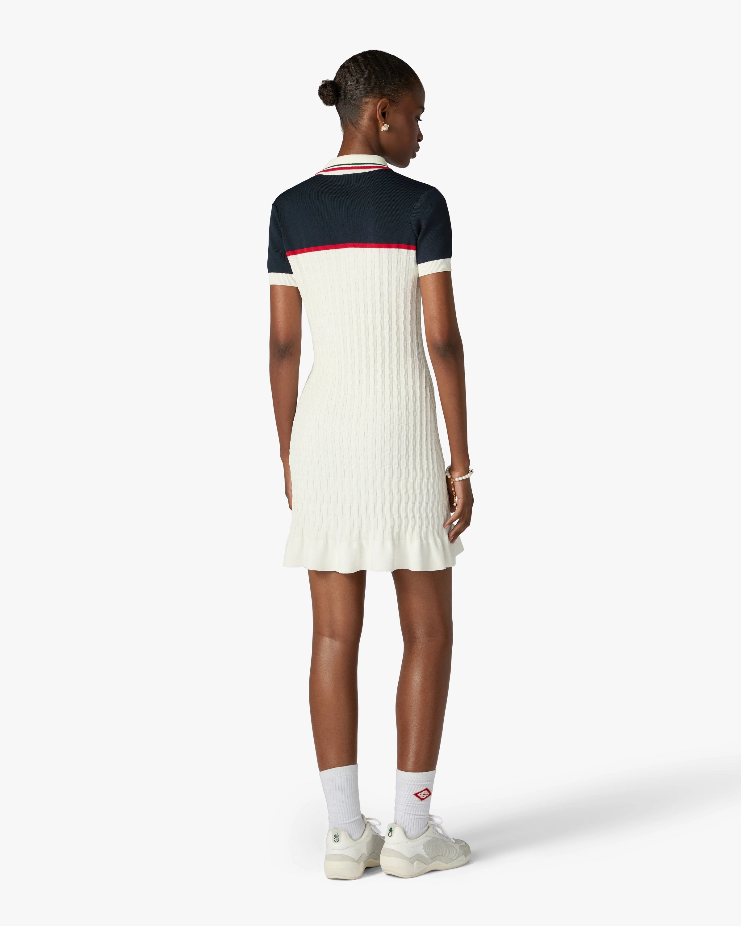 Cream & Navy Knit Tennis Polo Mini Dress
