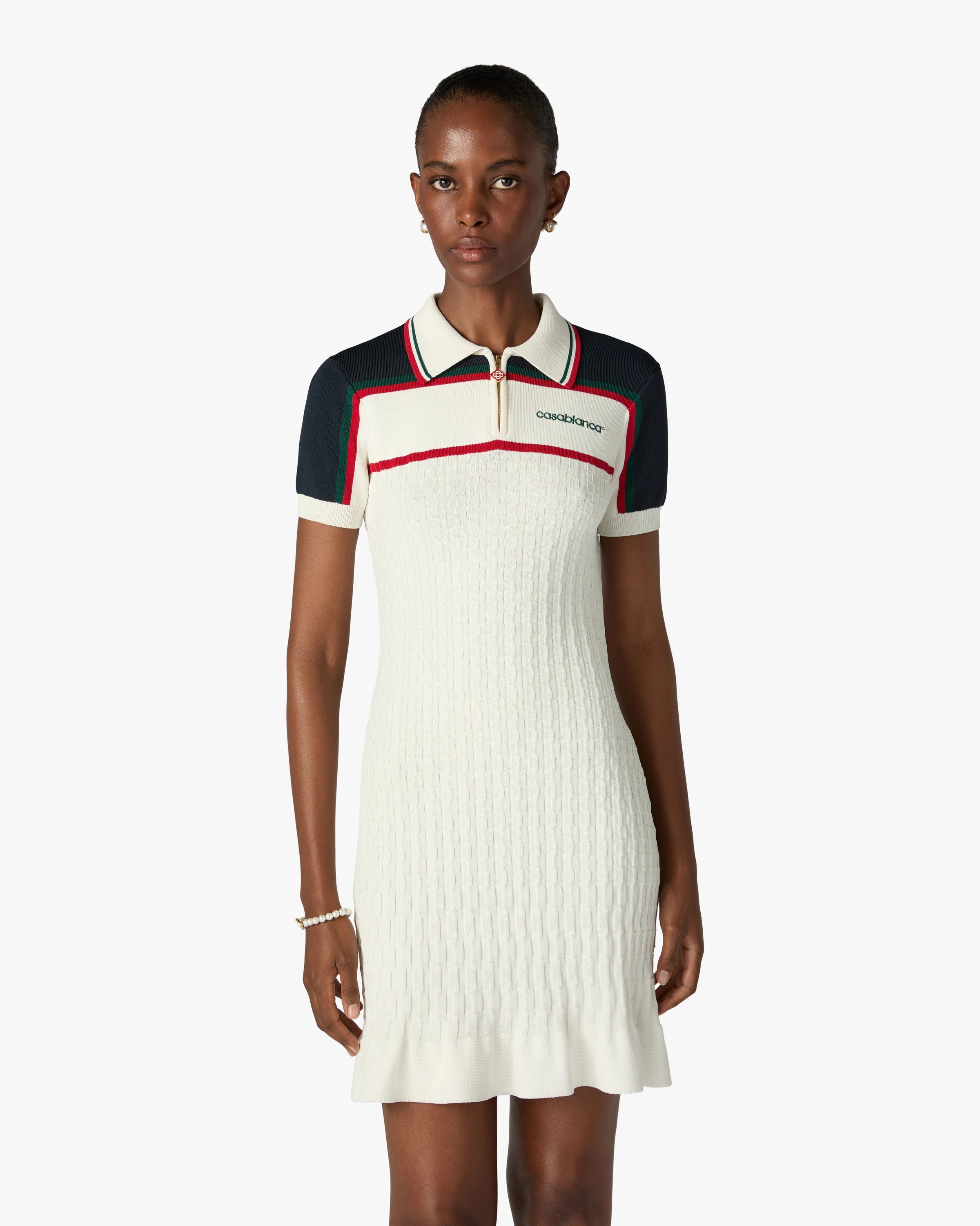 Cream & Navy Knit Tennis Polo Mini Dress