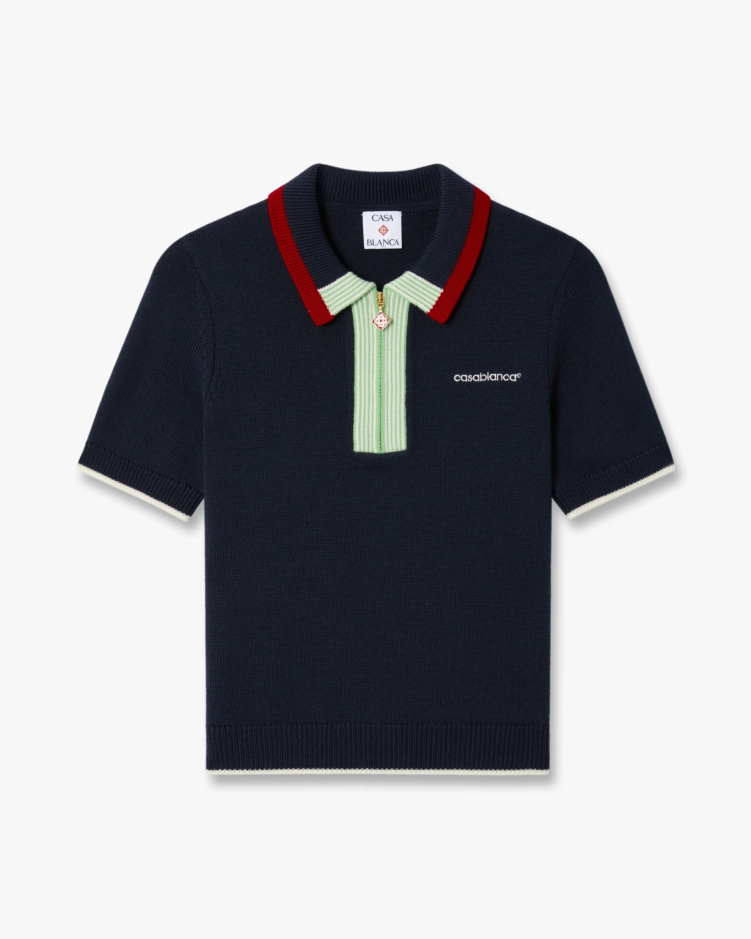 Navy Merino Short Sleeve Polo Shirt