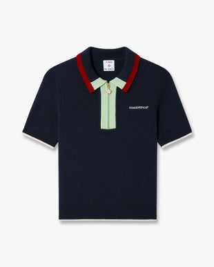 Navy Merino Short Sleeve Polo Shirt
