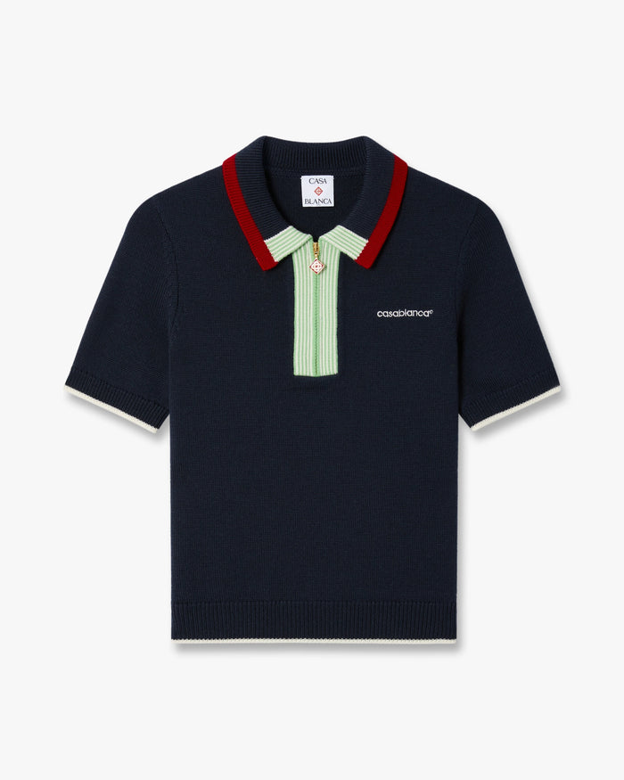 Navy Merino Short Sleeve Polo Shirt