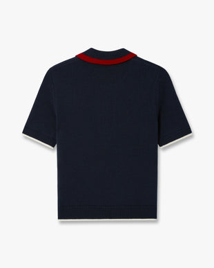 Navy Merino Short Sleeve Polo Shirt