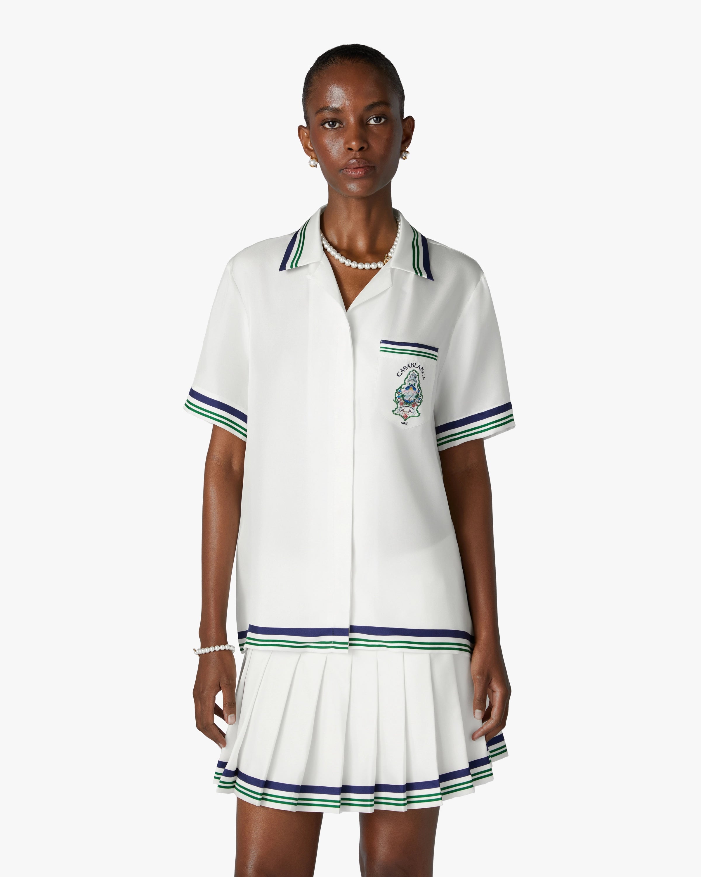 White Hotel Emblem Short Sleeve Silk Shirt