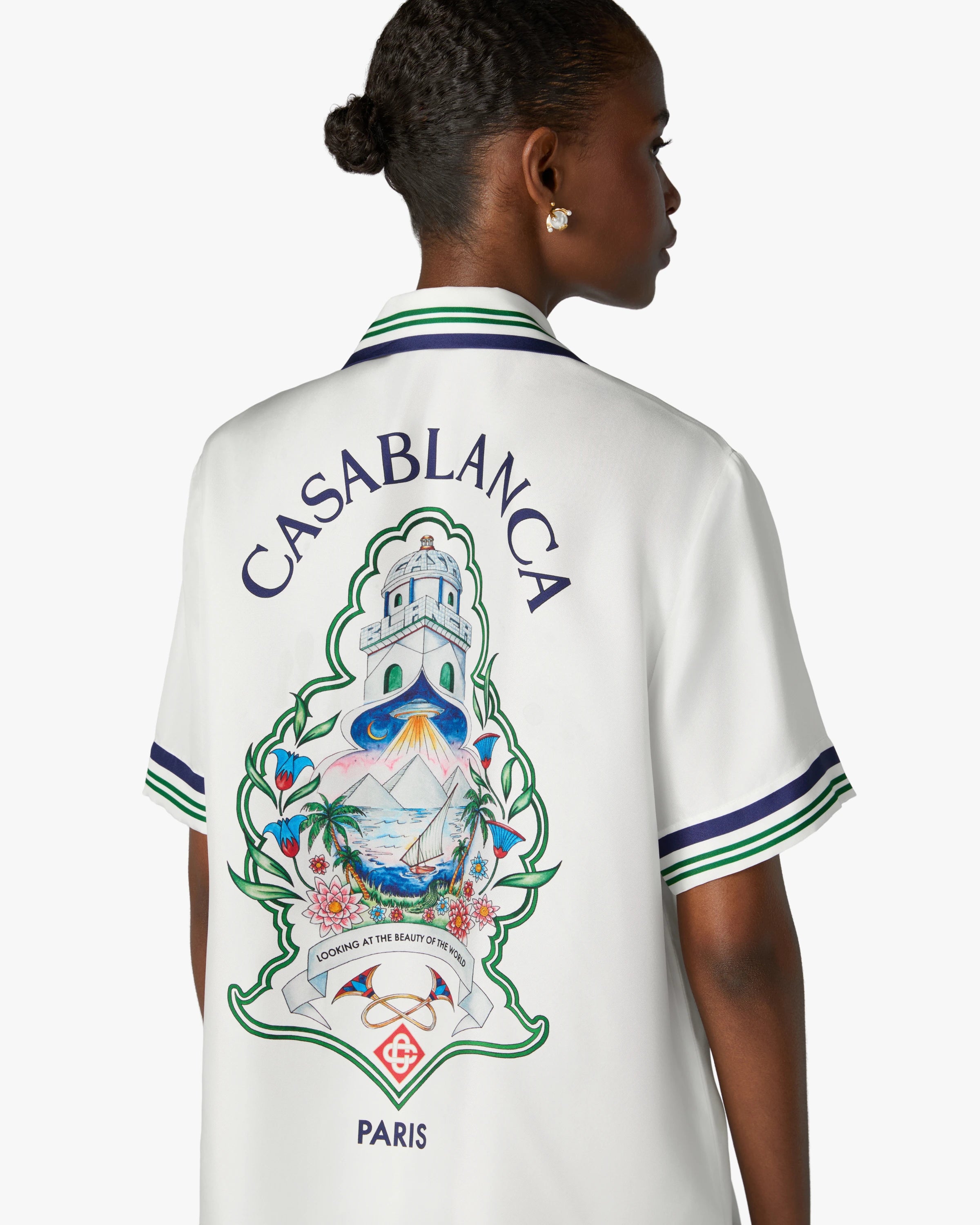 White Hotel Emblem Short Sleeve Silk Shirt