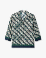 Green & Navy Check Monogram Pyjama Long Sleeve Silk Shirt