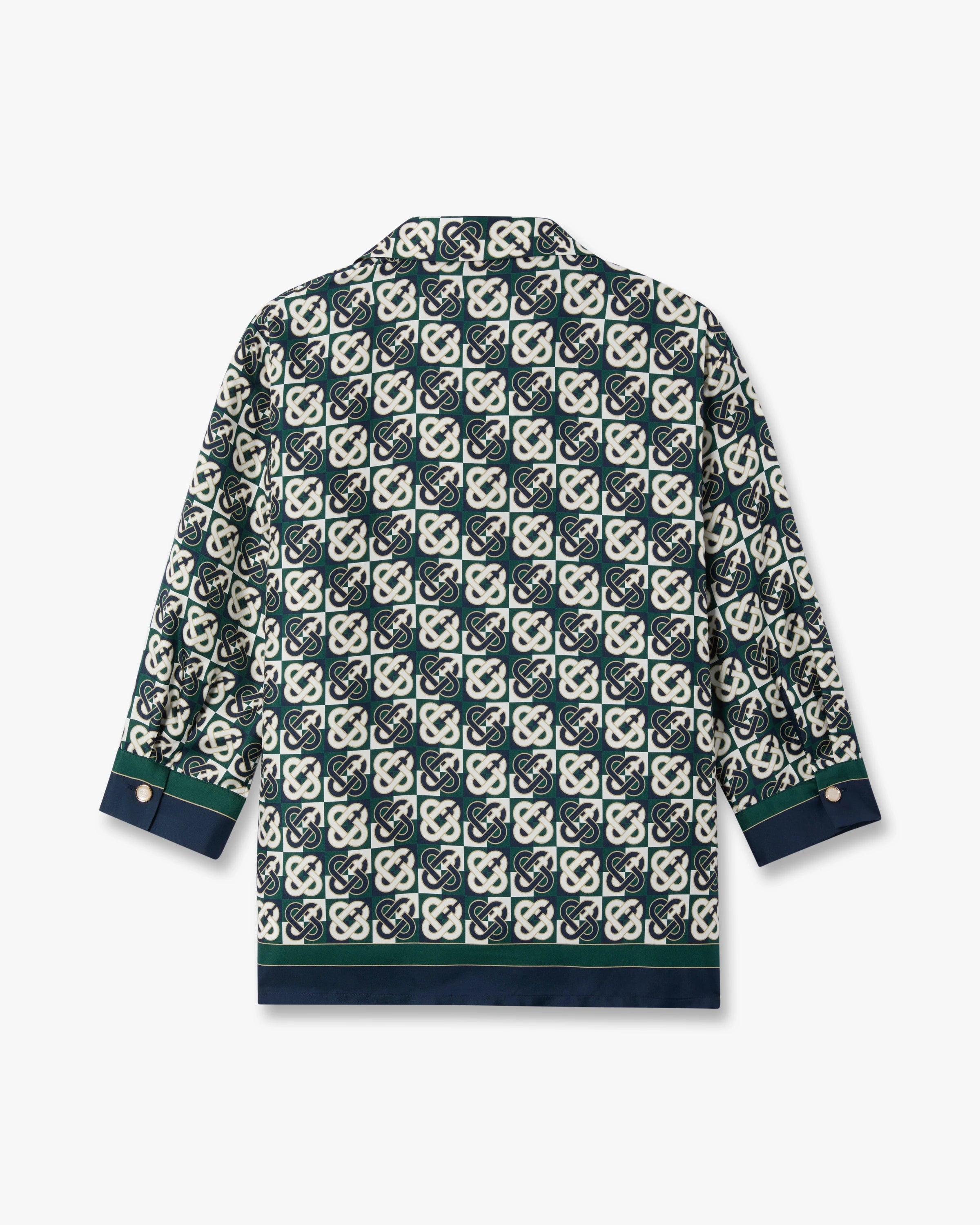 Green & Navy Check Monogram Pyjama Long Sleeve Silk Shirt