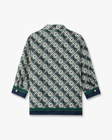 Green & Navy Check Monogram Pyjama Long Sleeve Silk Shirt