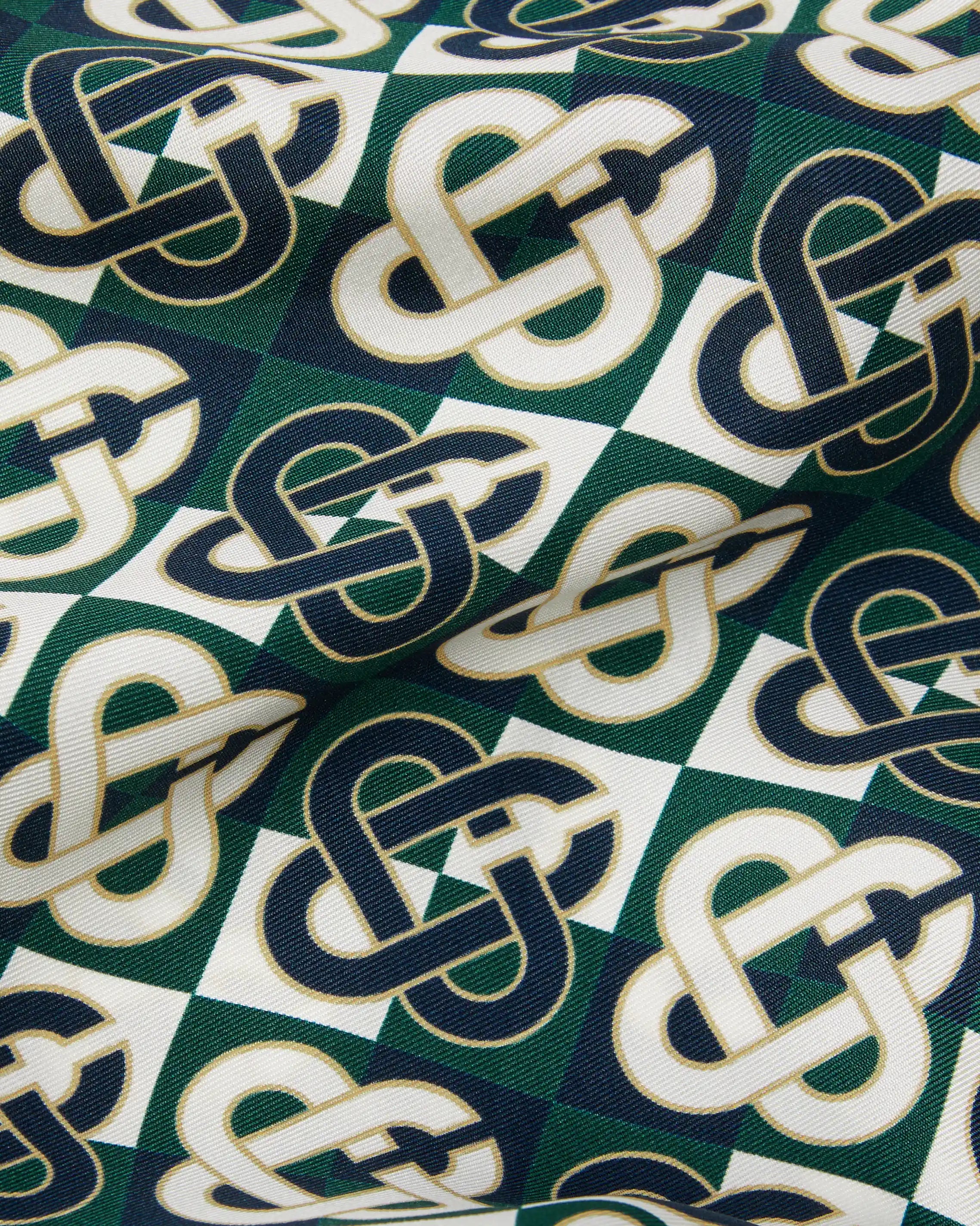 Green & Navy Check Monogram Pyjama Long Sleeve Silk Shirt
