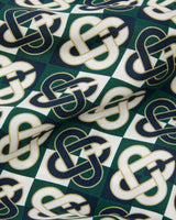 Green & Navy Check Monogram Pyjama Long Sleeve Silk Shirt