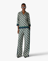 Green & Navy Check Monogram Pyjama Long Sleeve Silk Shirt