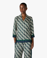 Green & Navy Check Monogram Pyjama Long Sleeve Silk Shirt