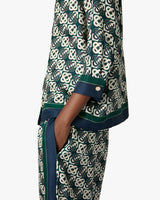 Green & Navy Check Monogram Pyjama Long Sleeve Silk Shirt