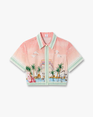 Pink Ethereal Cotton Cropped Short Sleeve Shirt