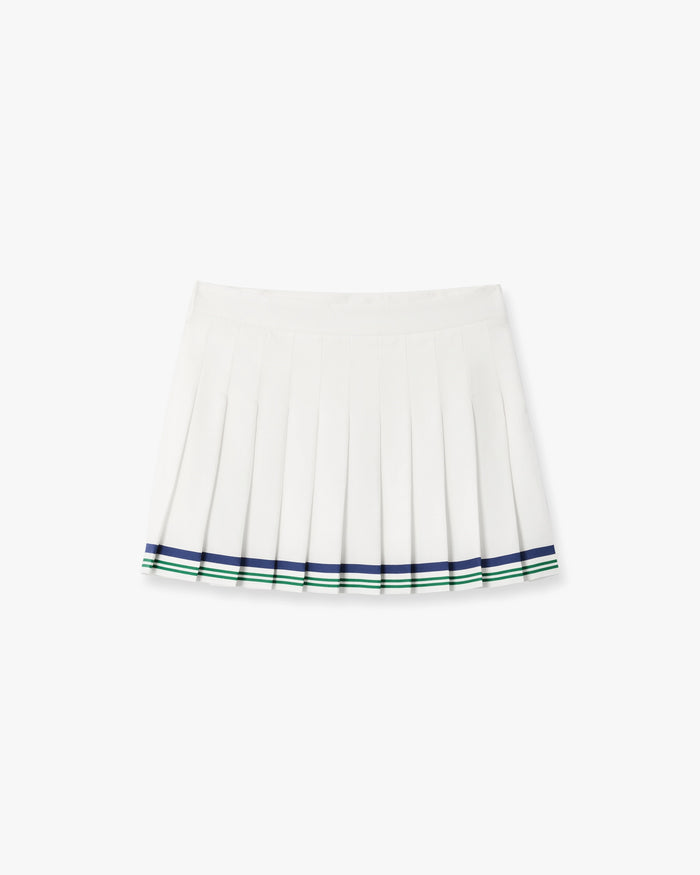 White Hotel Emblem Pleated Mini Silk Skirt