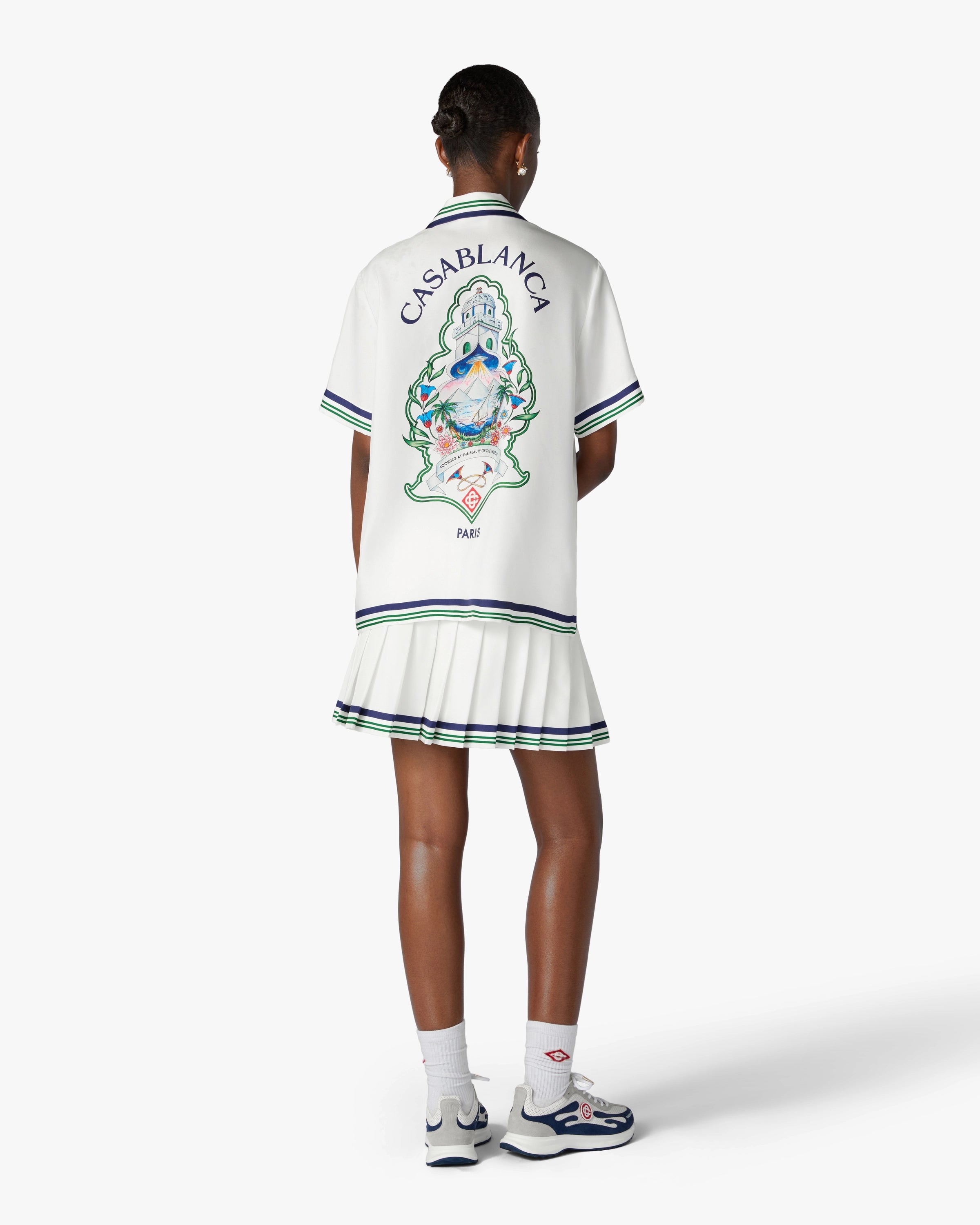 White Hotel Emblem Pleated Mini Silk Skirt