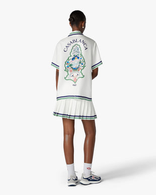 White Hotel Emblem Pleated Mini Silk Skirt