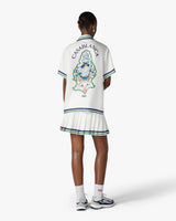 White Hotel Emblem Pleated Mini Silk Skirt