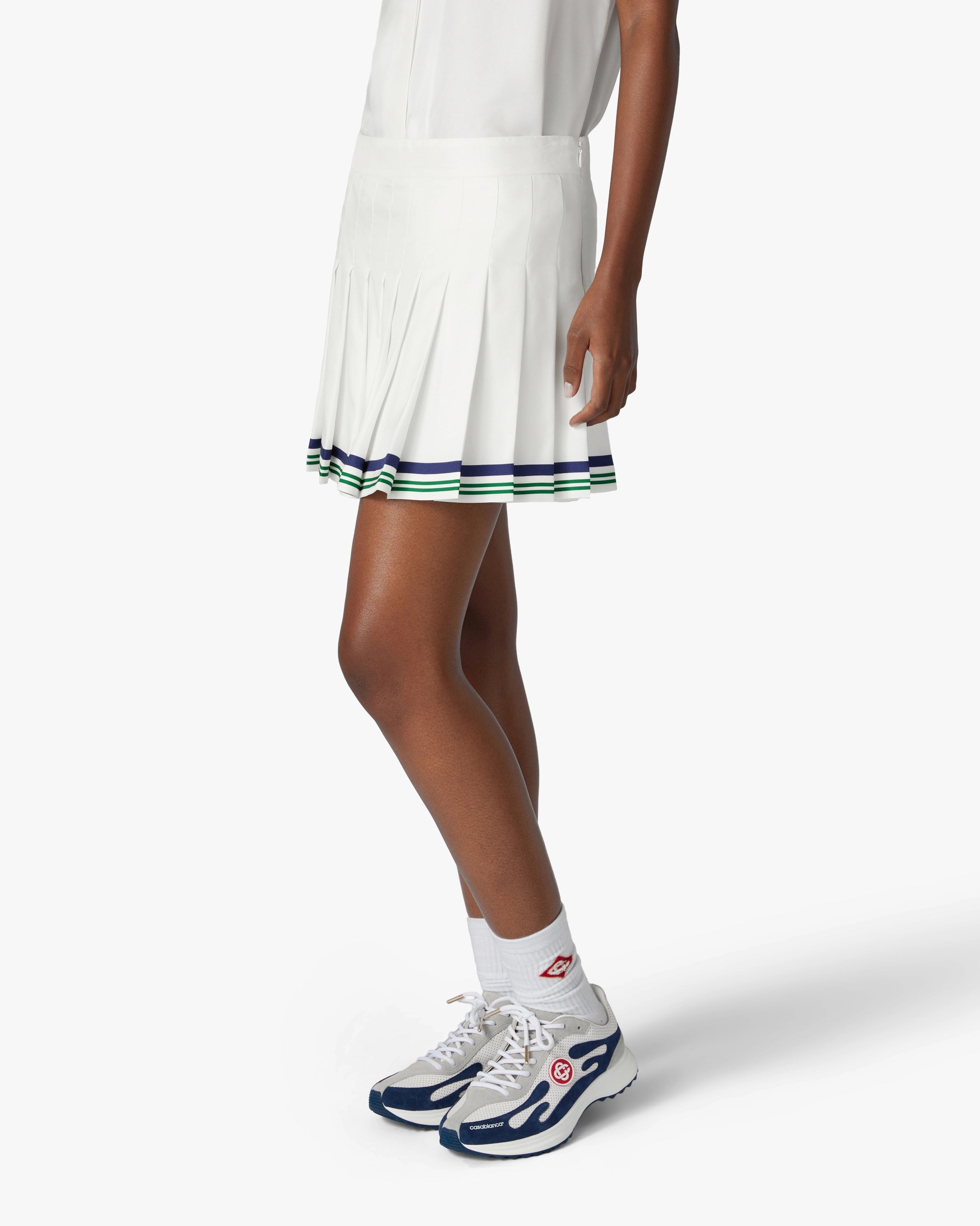 White Hotel Emblem Pleated Mini Silk Skirt