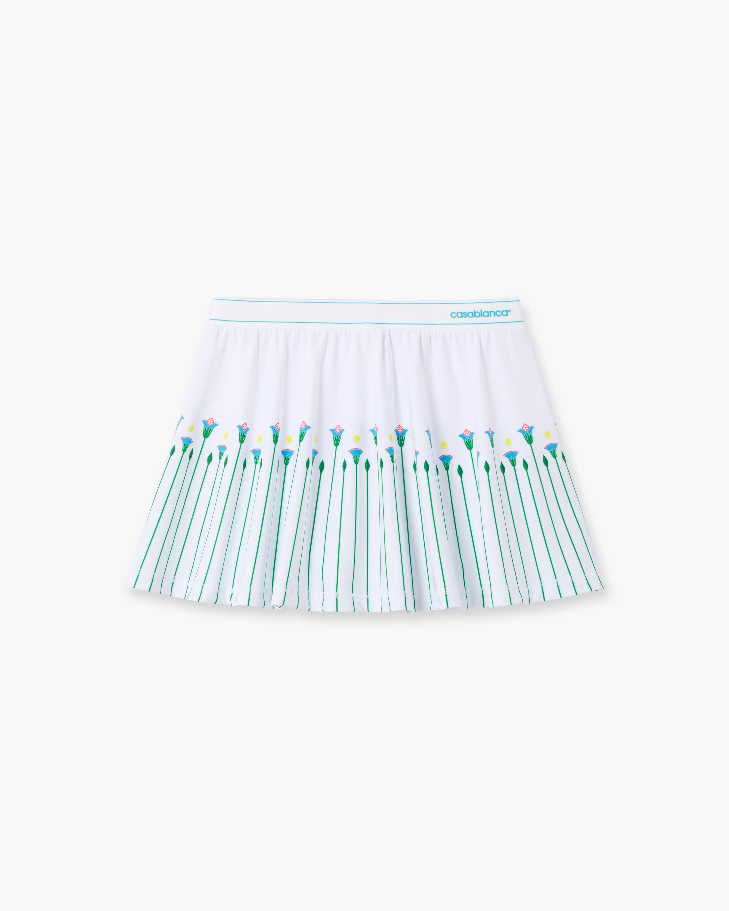 White Floral Stripe Sporty Tennis Mini Skirt