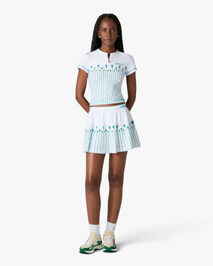 White Floral Stripe Sporty Tennis Mini Skirt