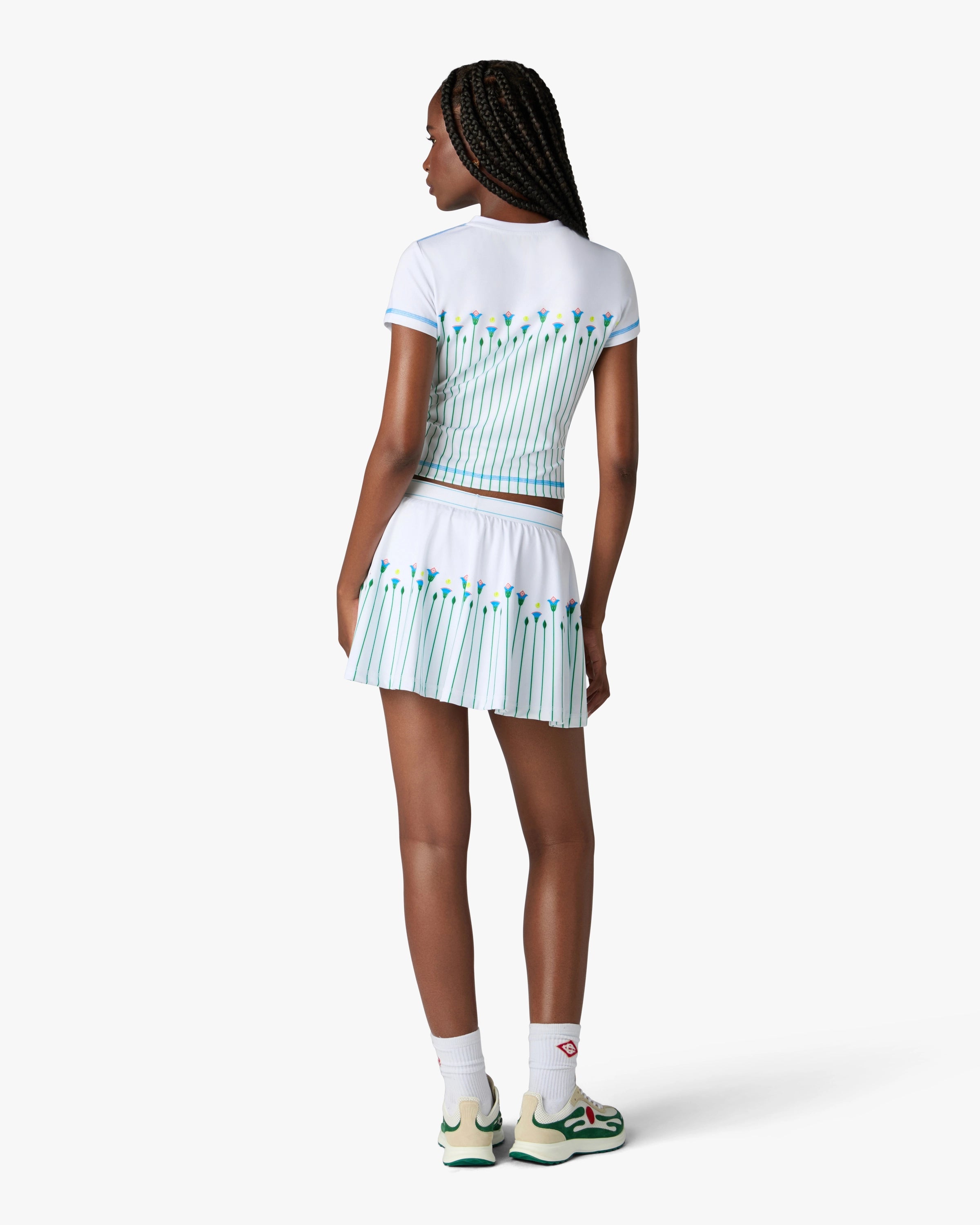 White Floral Stripe Sporty Tennis Mini Skirt