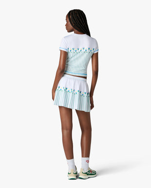 White Floral Stripe Sporty Tennis Mini Skirt