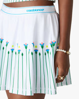 White Floral Stripe Sporty Tennis Mini Skirt