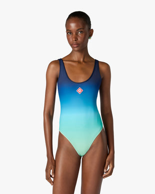 Blue & Green Gradient Printed Swimsuit