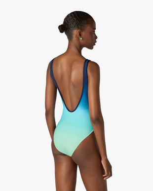 Blue & Green Gradient Printed Swimsuit