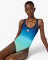 Blue & Green Gradient Printed Swimsuit