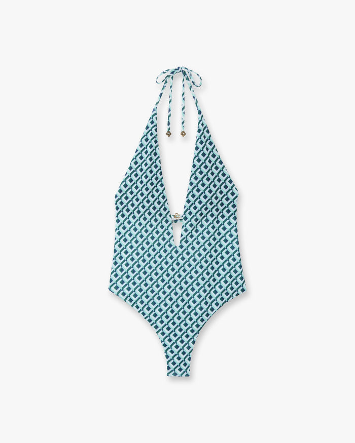 Green Cubist CC Monogram Plunge Swimsuit