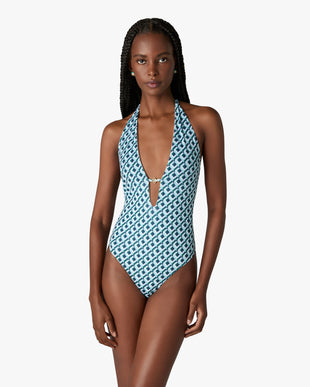 Green Cubist CC Monogram Plunge Swimsuit