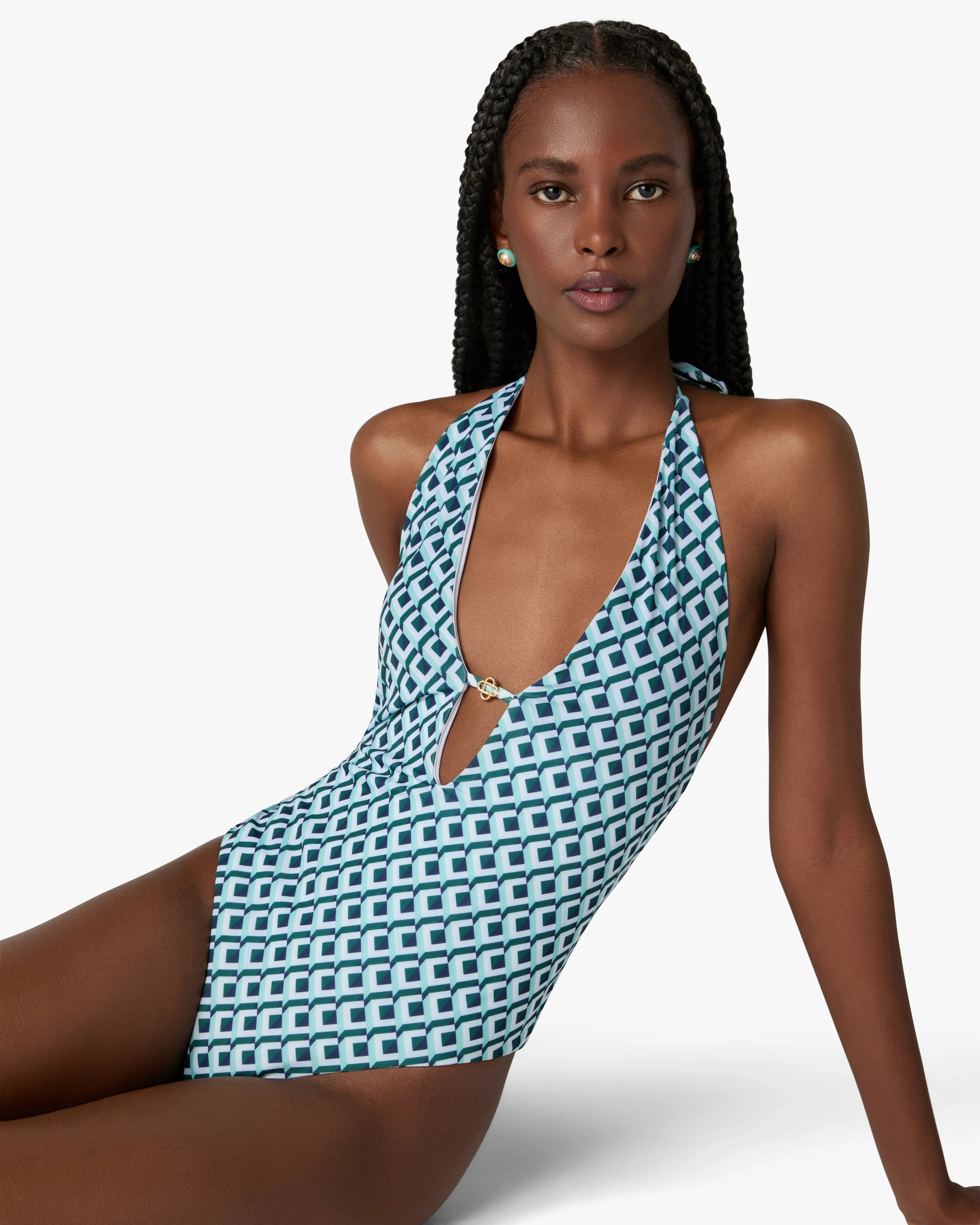 Green Cubist CC Monogram Plunge Swimsuit