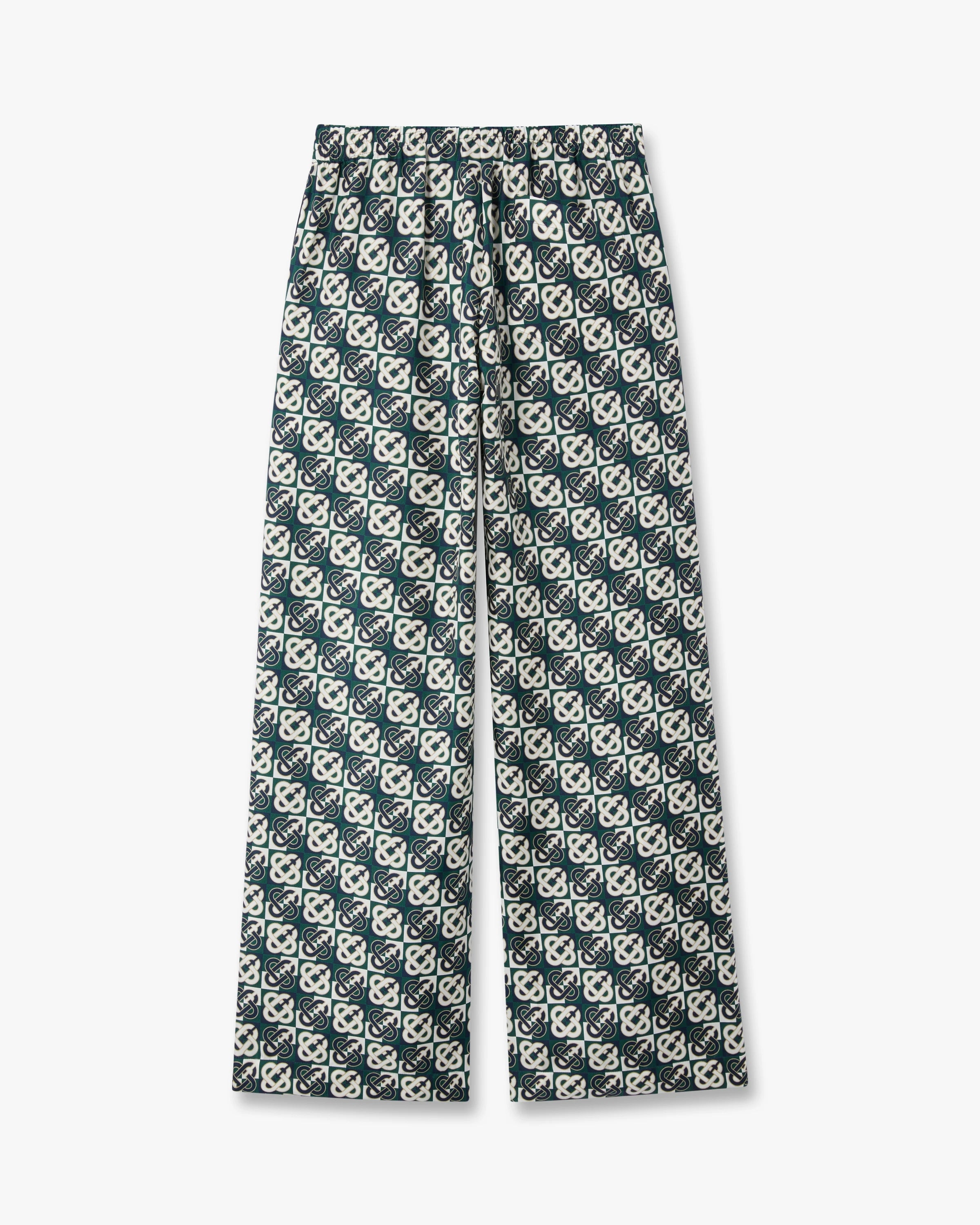 Green & Navy Check Monogram Silk Trousers
