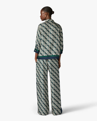 Green & Navy Check Monogram Silk Trousers