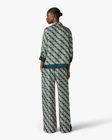Green & Navy Check Monogram Silk Trousers