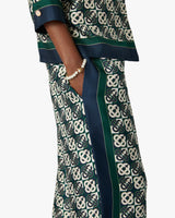 Green & Navy Check Monogram Silk Trousers