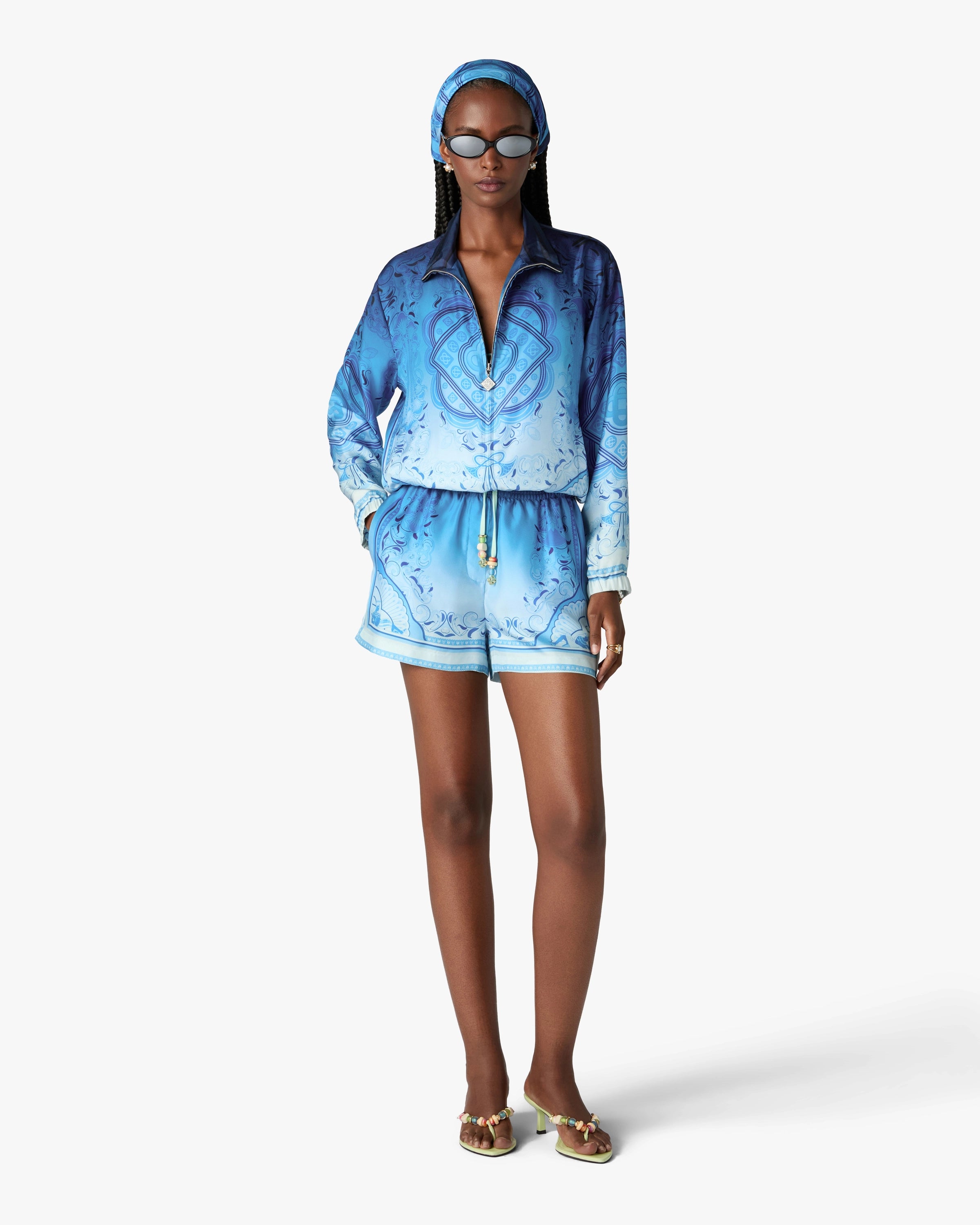 Blue Gradient Egyptian Rug Silk Shorts
