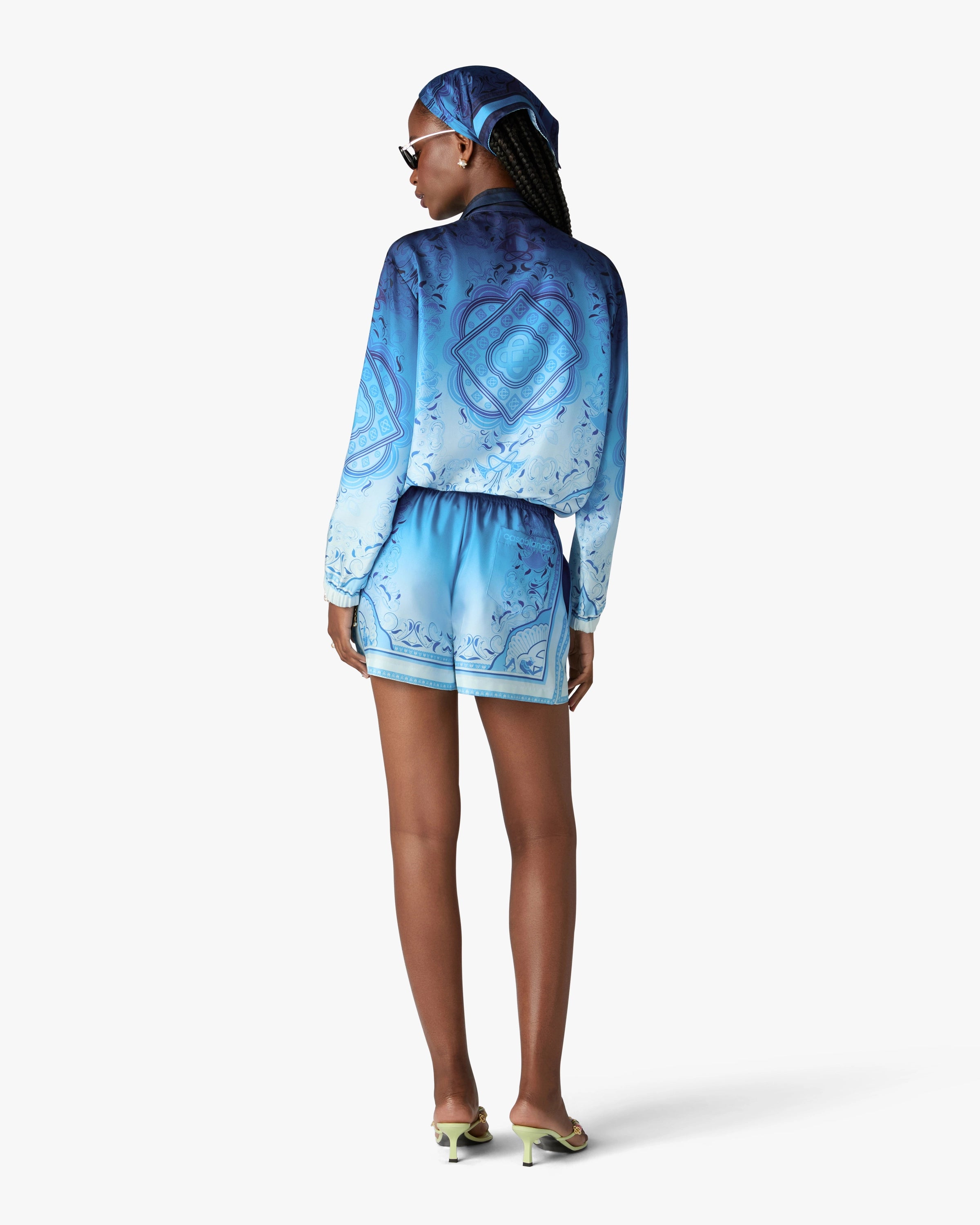 Blue Gradient Egyptian Rug Silk Shorts