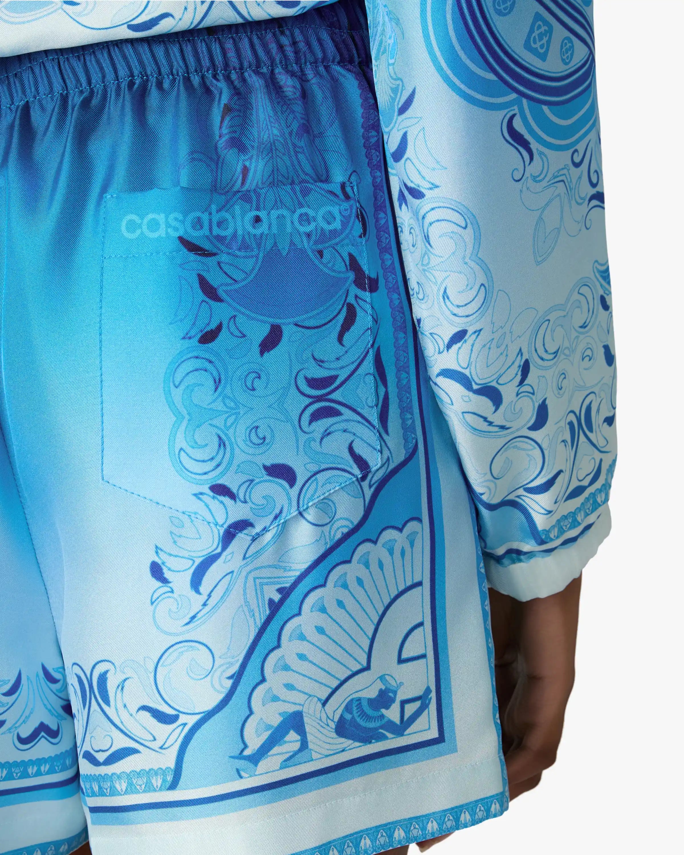 Blue Gradient Egyptian Rug Silk Shorts
