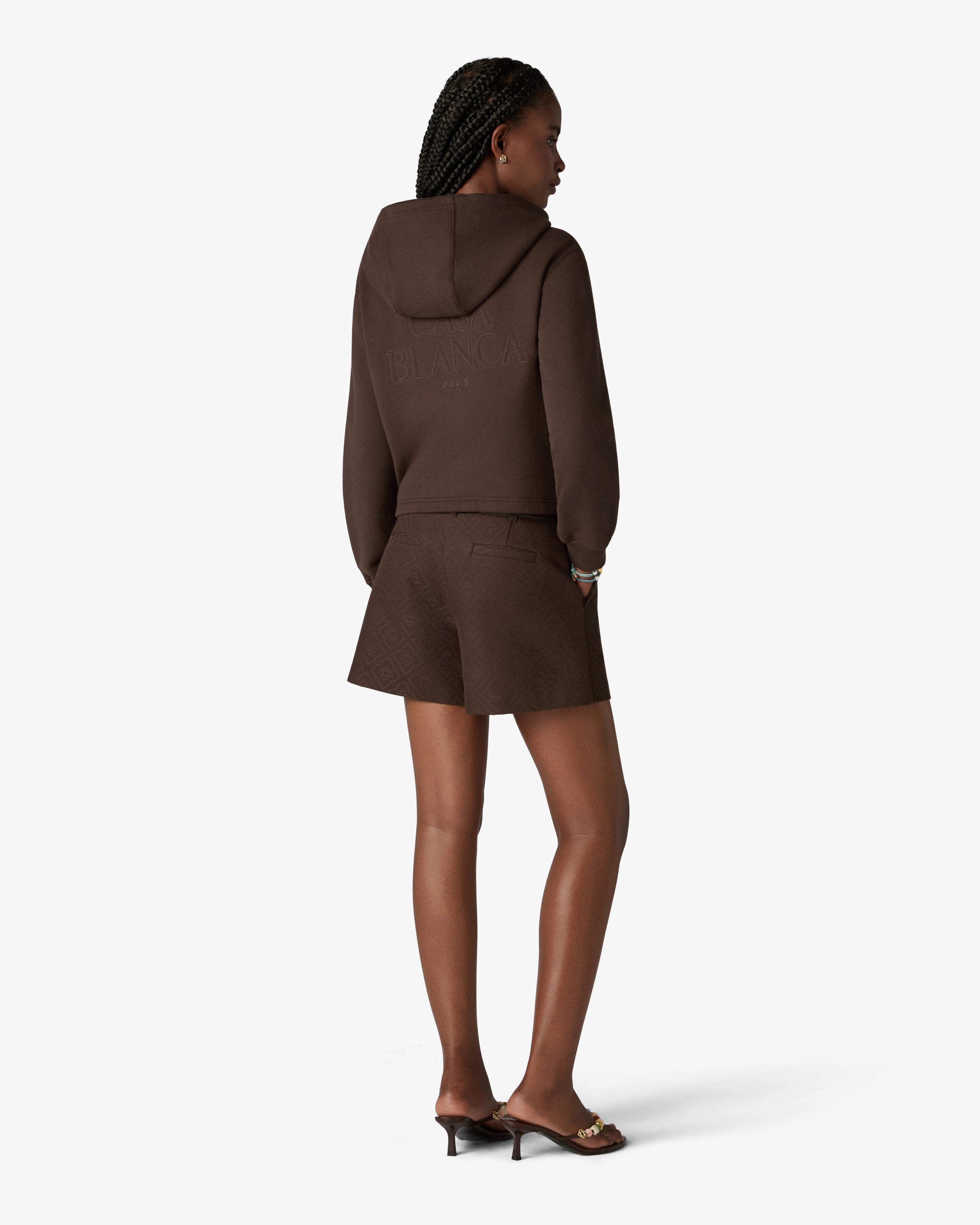 Dark Brown Cotton Monogram Shorts