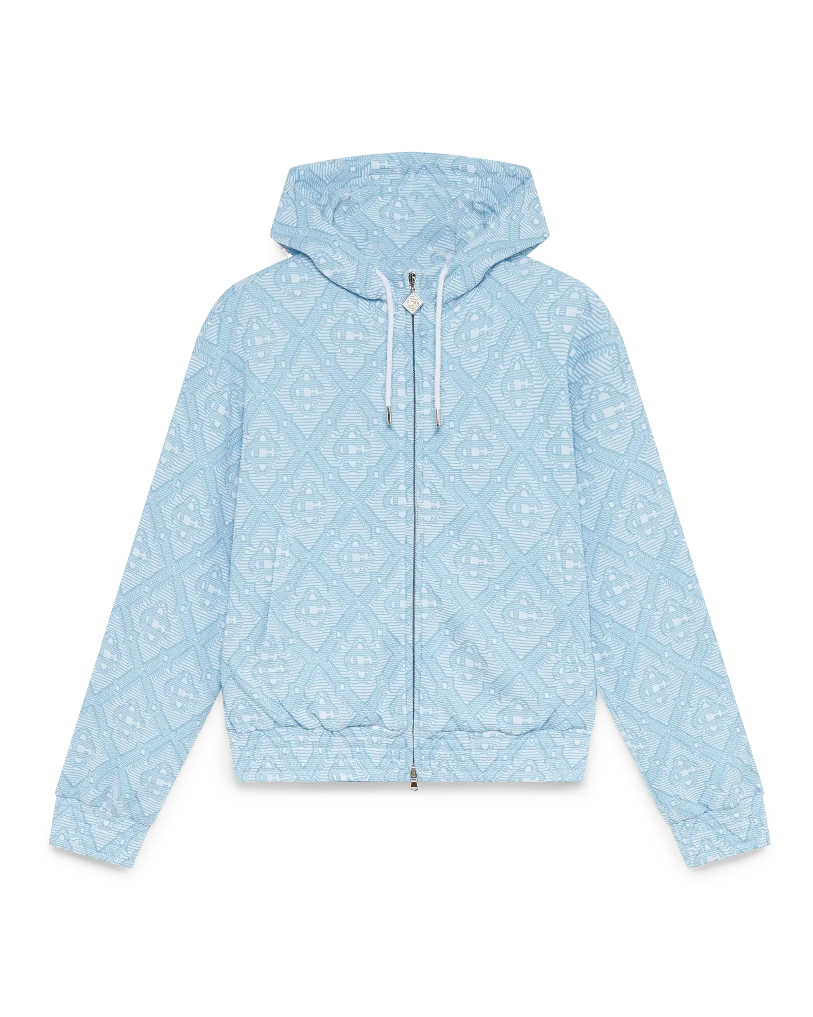 Pale Blue and White Jacquard Hooded Sweatshirt