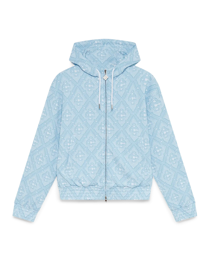 Pale Blue and White Jacquard Hooded Sweatshirt