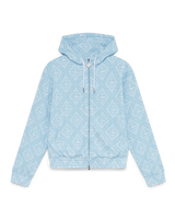 Pale Blue and White Jacquard Hooded Sweatshirt